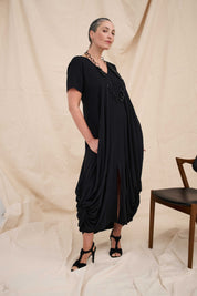 Drape Bottom Dress- Black