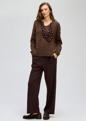 LD & Co Fluffy V Neck Sweater in Cocoa
