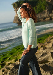 LD & Co Fluffy V Neck Sweater in Seafoam