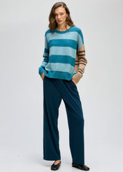 LD & Co Groove Stripe Lambswool Crew in Teal