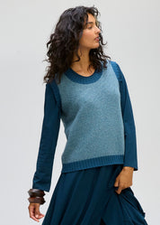LD & Co Pattern Wool Vest in Seafoam