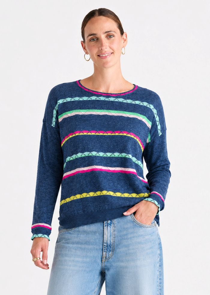 Zaket & Plover Lace Pop Top in Denim