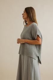 Ladder Shortsleeve Pullover- Thyme