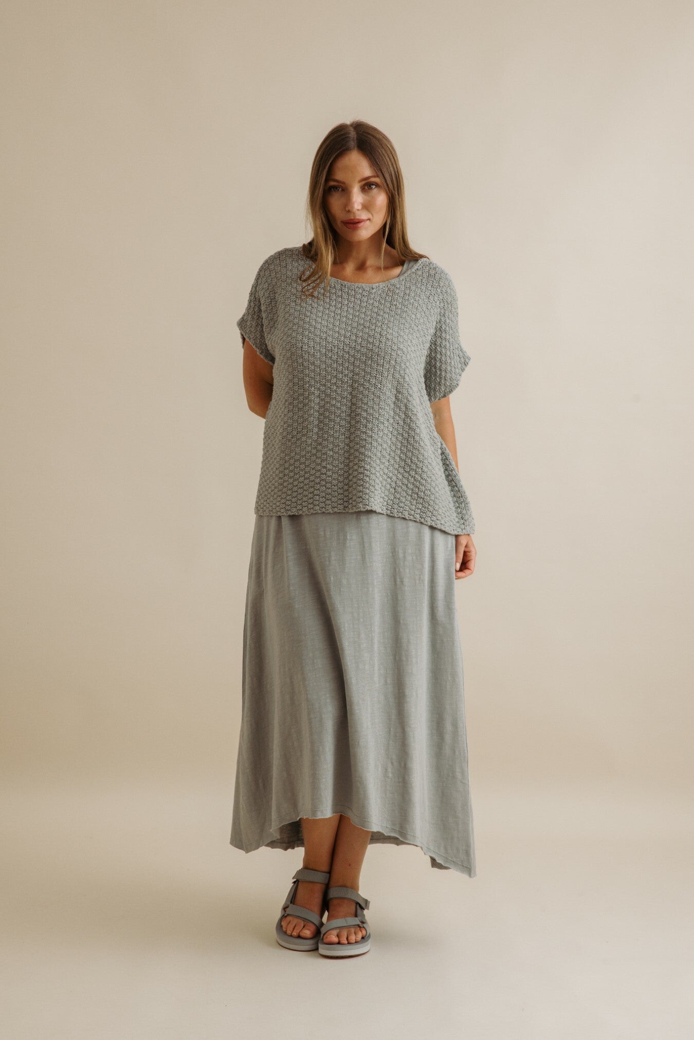 Ladder Shortsleeve Pullover- Thyme