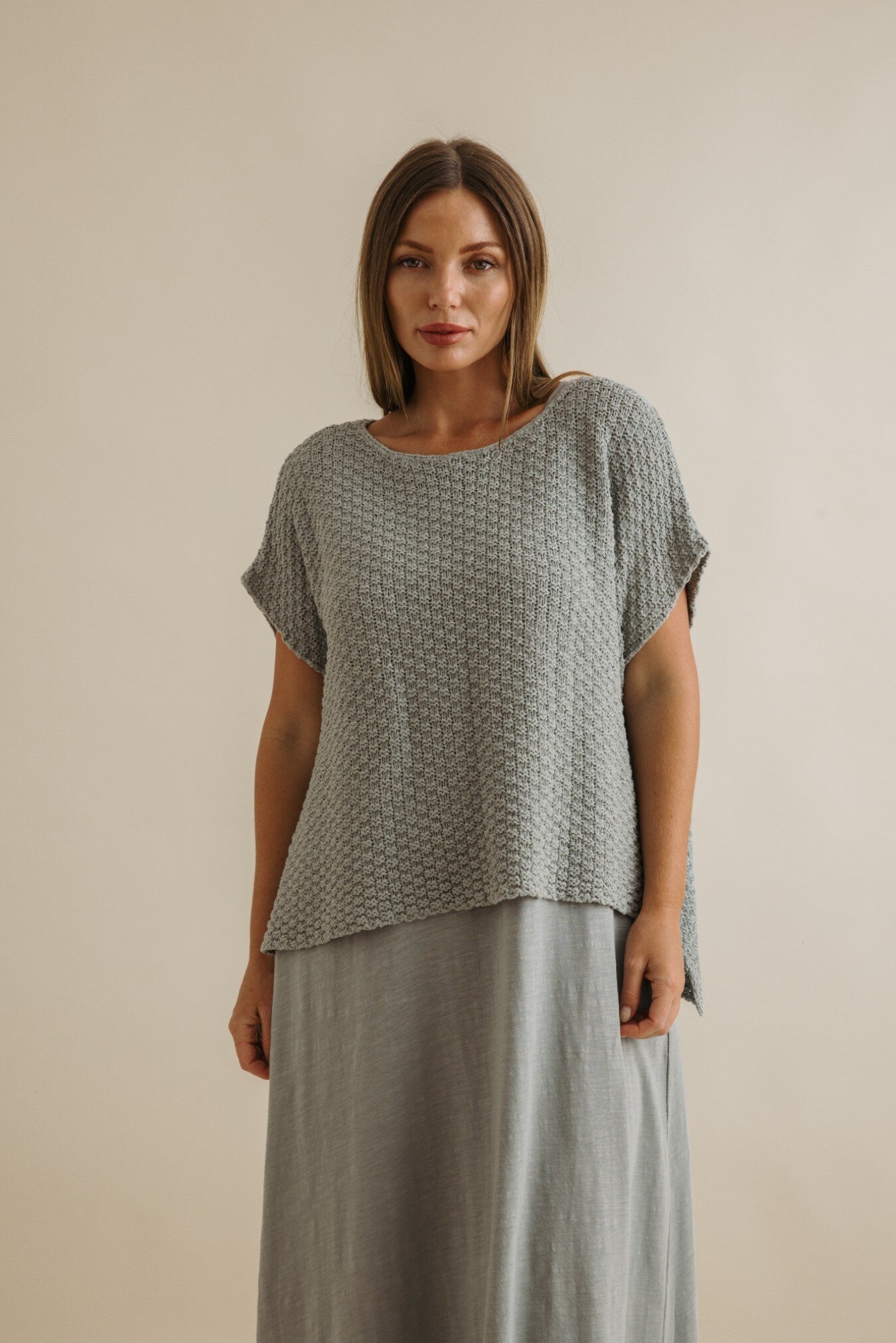 Ladder Shortsleeve Pullover- Thyme