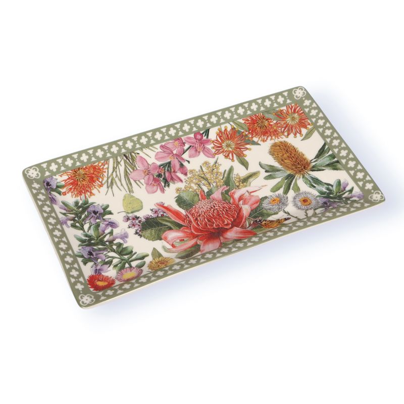 La La Land Ceramic Rectangular Trinket Tray in Botanical Blooms
