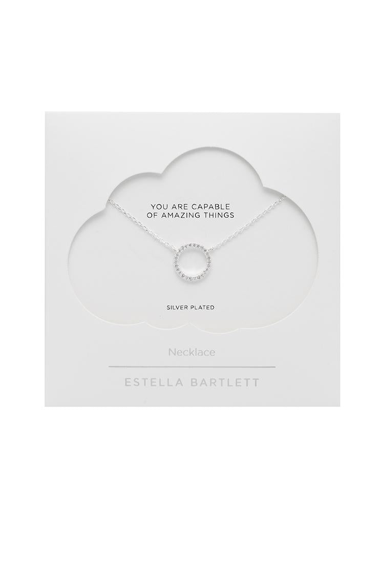 Large Pave Circle Necklace- Silver