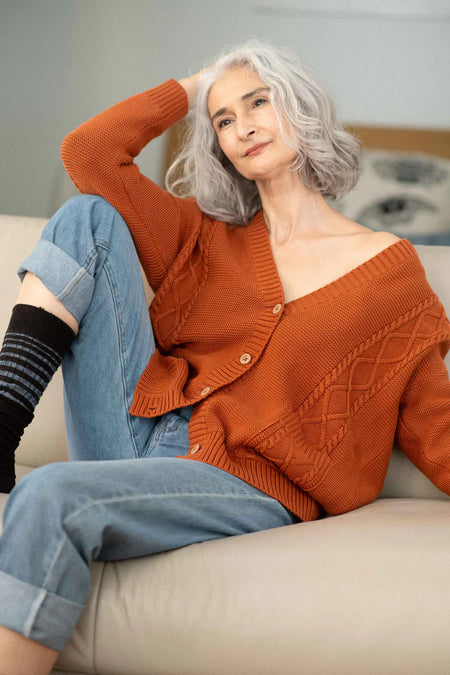 Lazybones Charli Relaxed Cardigan in Rust