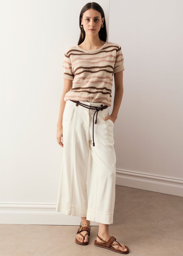 POL Liana Tee Textured Stripe in Pebble Pink & Toffee