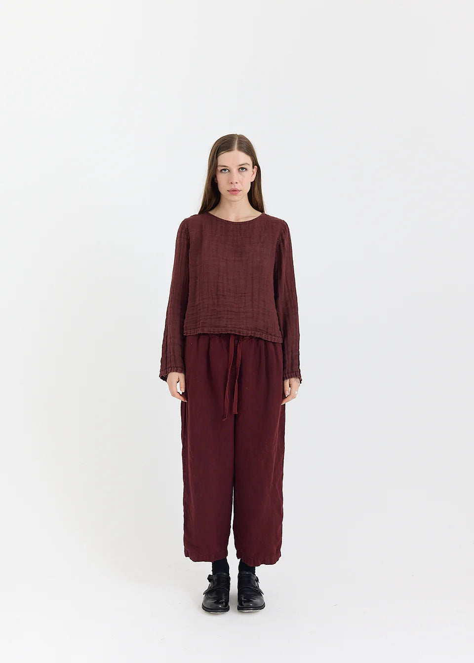 Metta Melbourne Lilly Light Linen Gauze Top in Cordovan