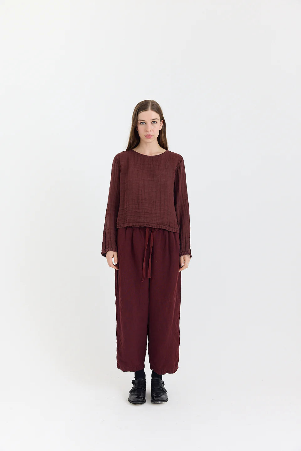 Metta Melbourne Lilly Light Linen Gauze Top in Cordovan