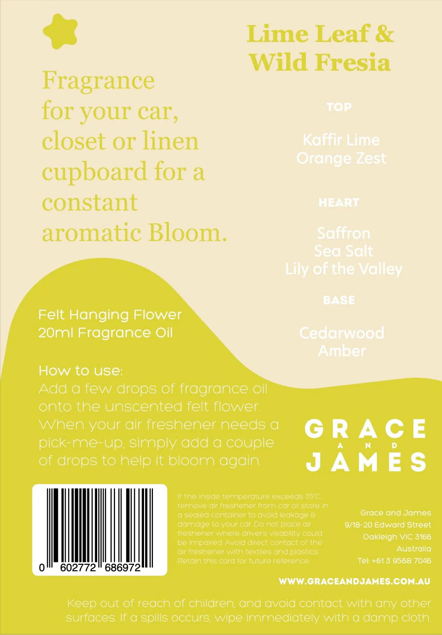BLOOM Felt Air Freshener- Lime Leaf & Wild Fresia