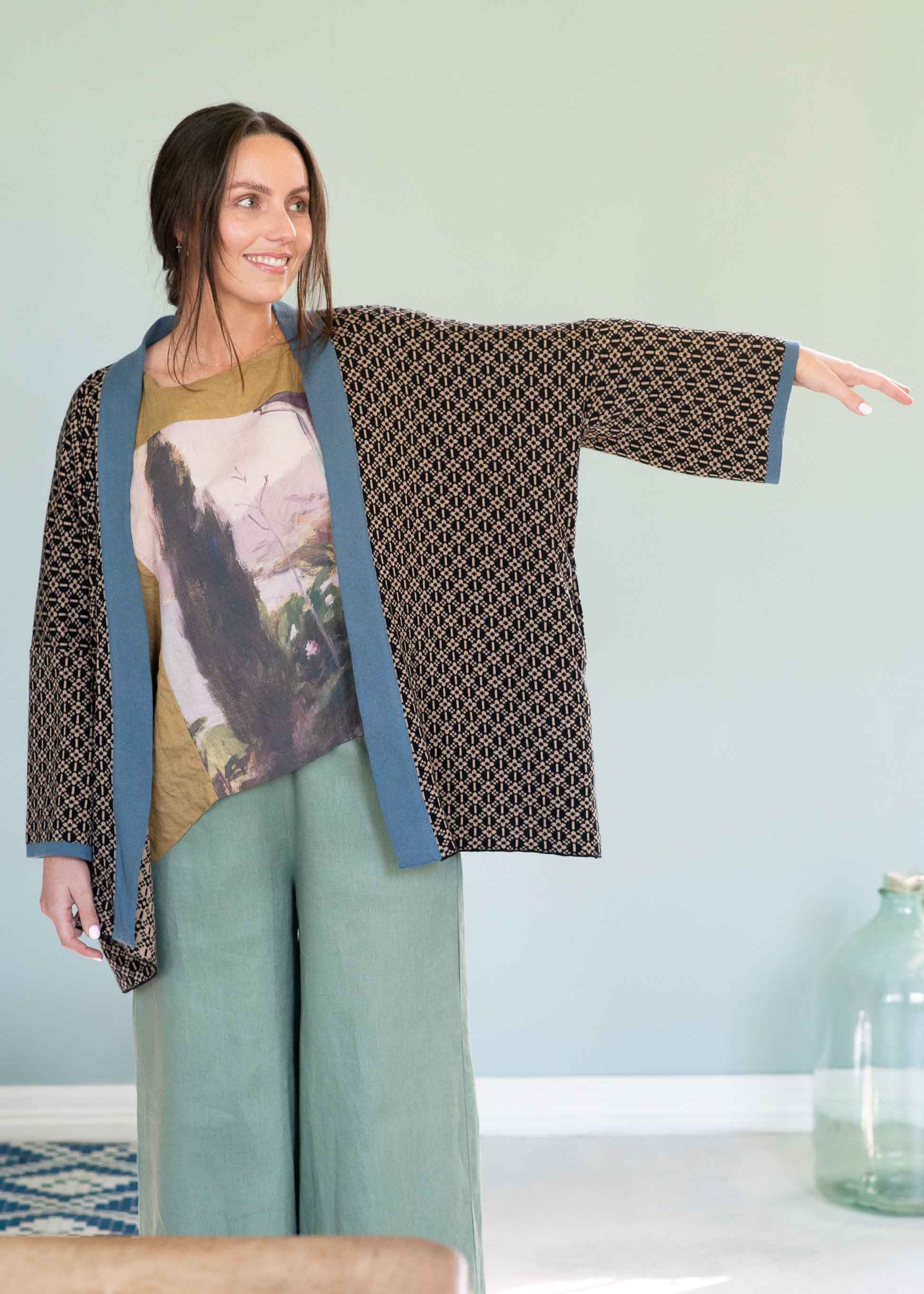 Lazybones Lola Cardigan in Haru Print