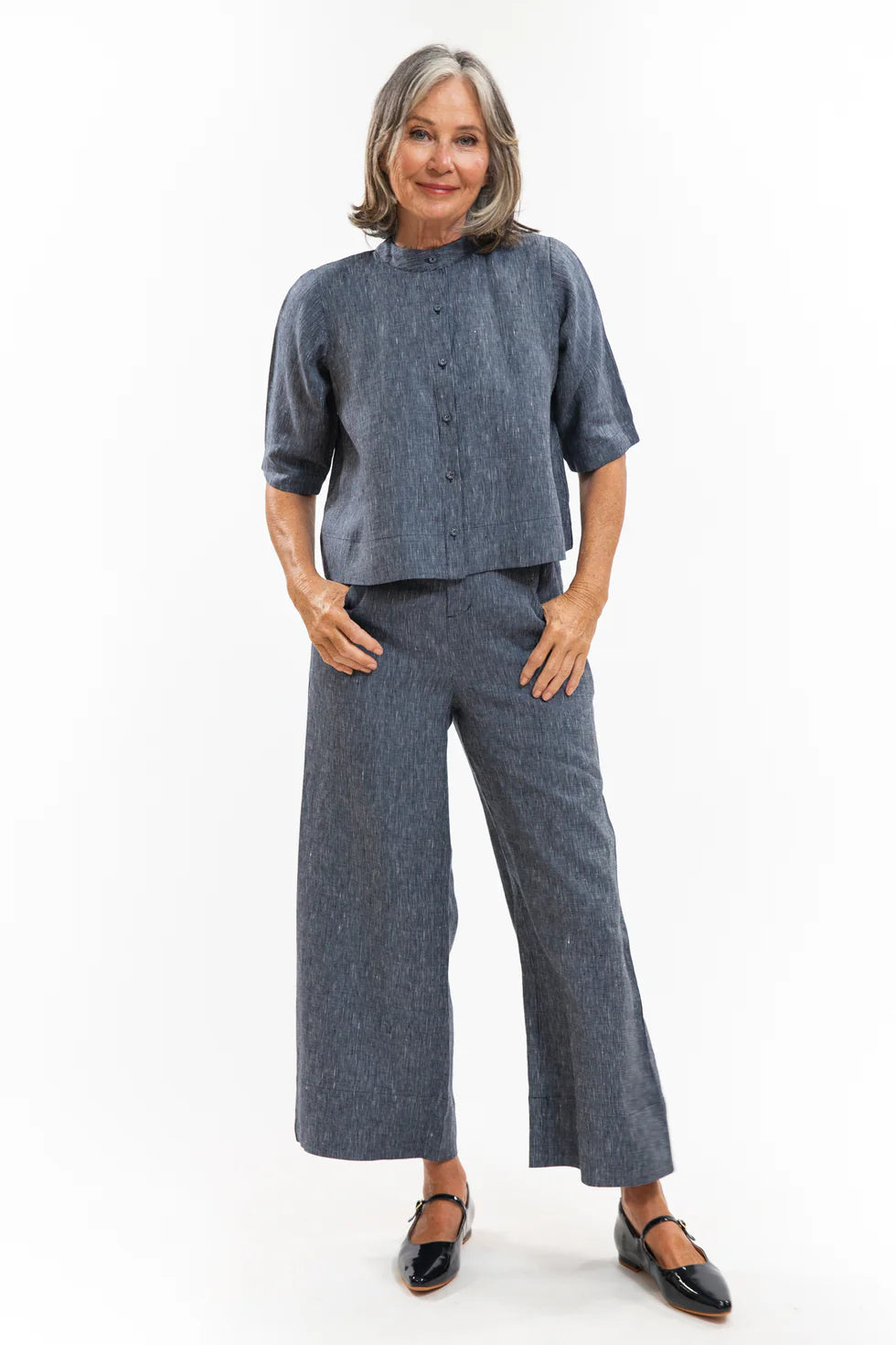 Loretta Top- Navy Pinstripe