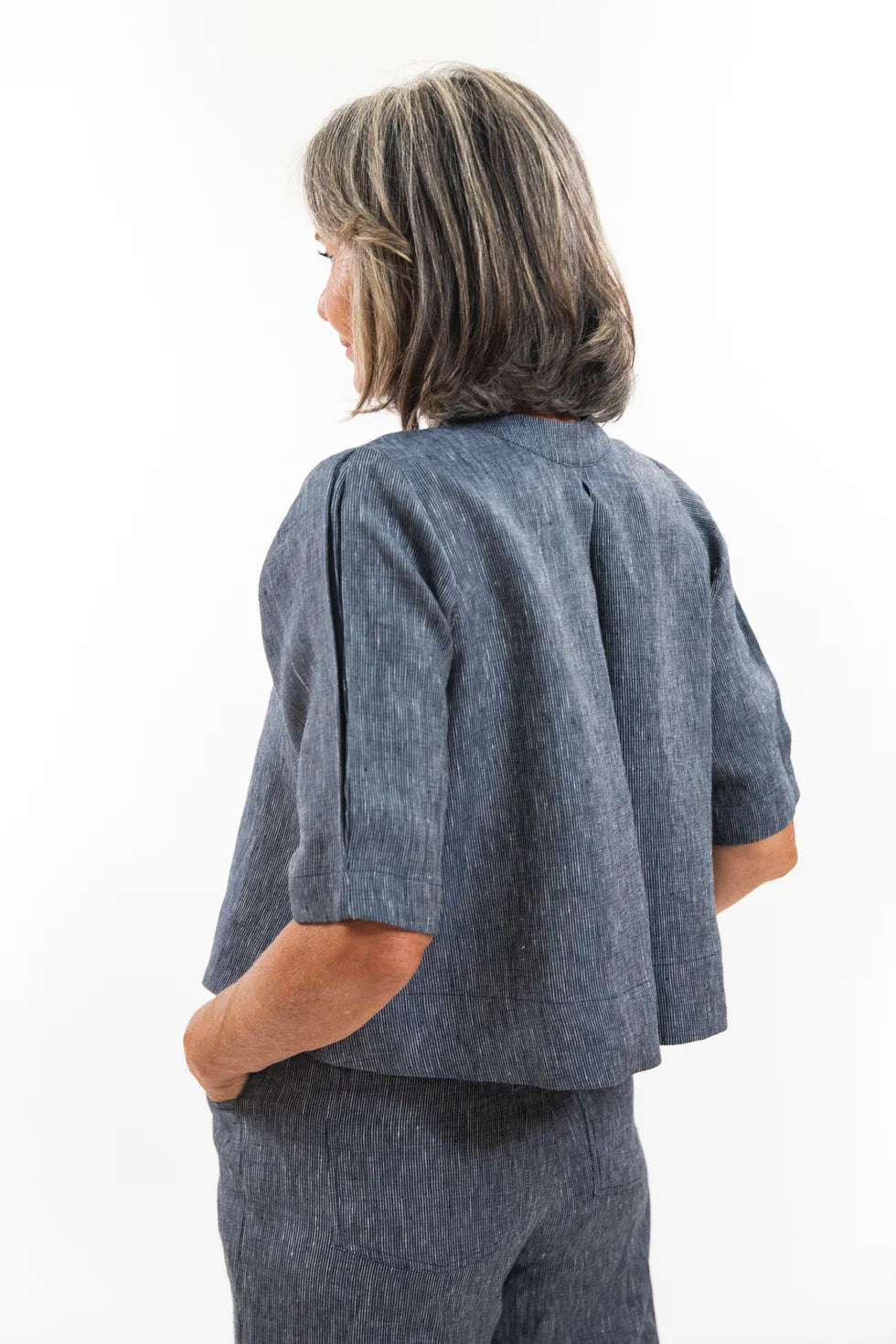 Loretta Top- Navy Pinstripe