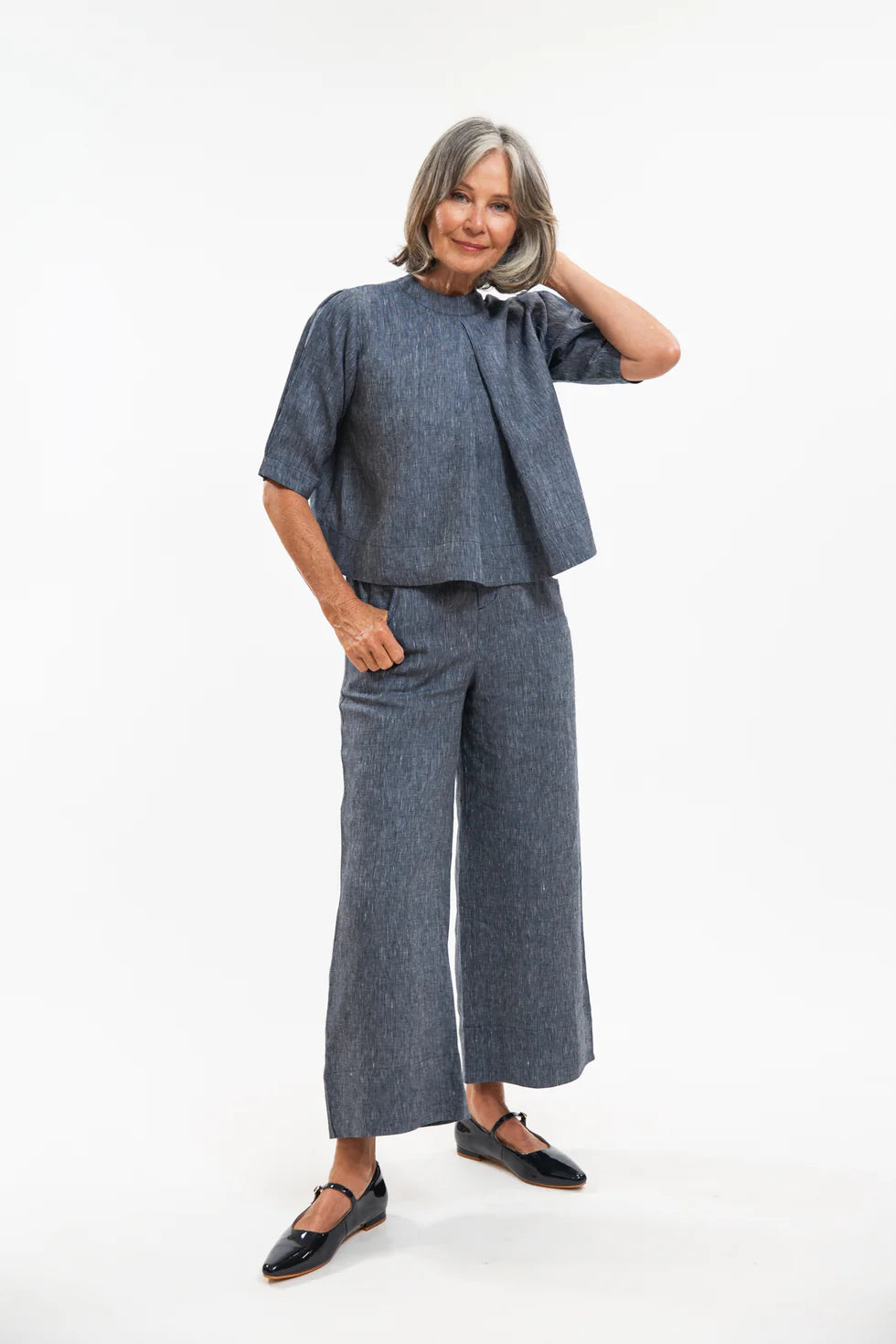 Loretta Top- Navy Pinstripe