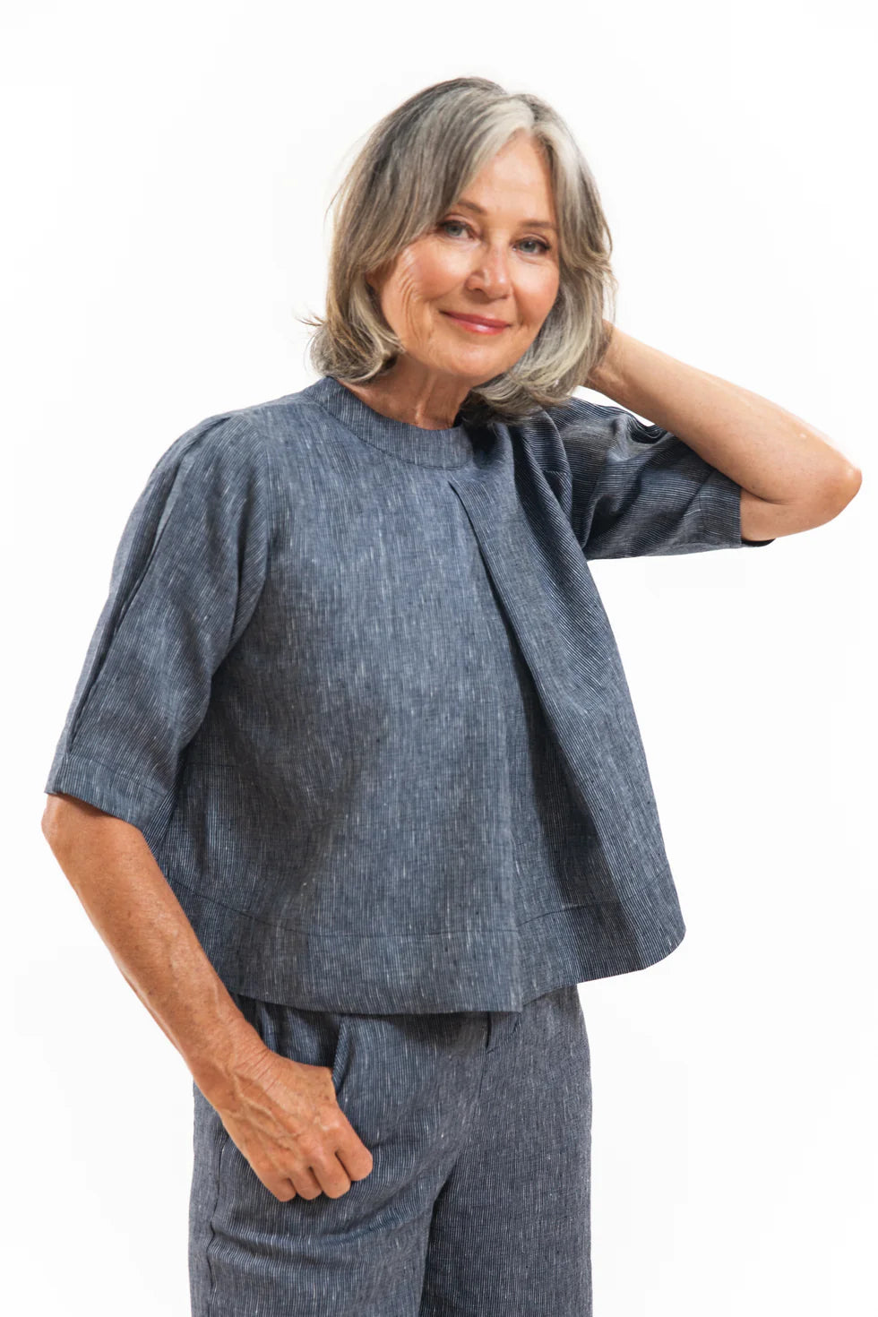 Loretta Top- Navy Pinstripe
