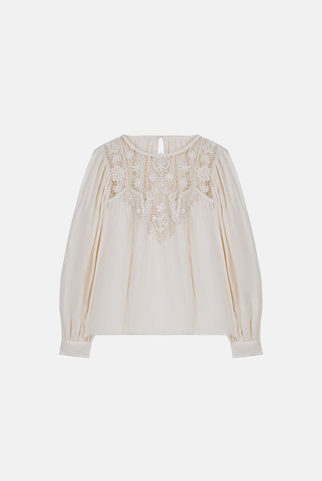 Riya Embroidered Blouse-Cream
