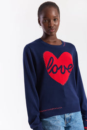 Love Heart Stitch Crew- Navy