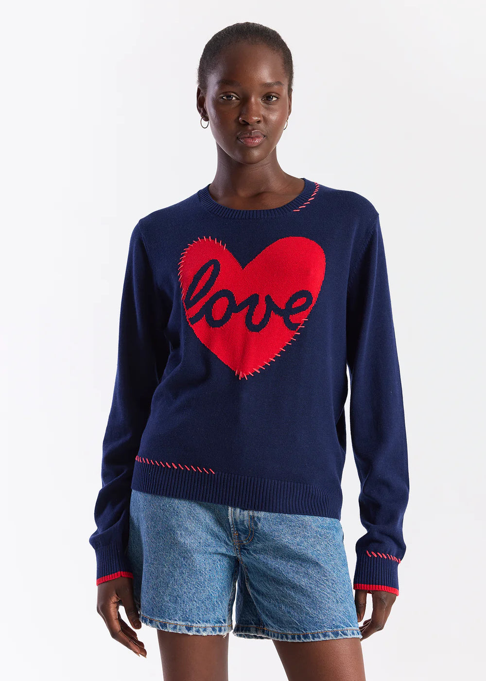 WISPR Love Heart Stitch Crew in Navy