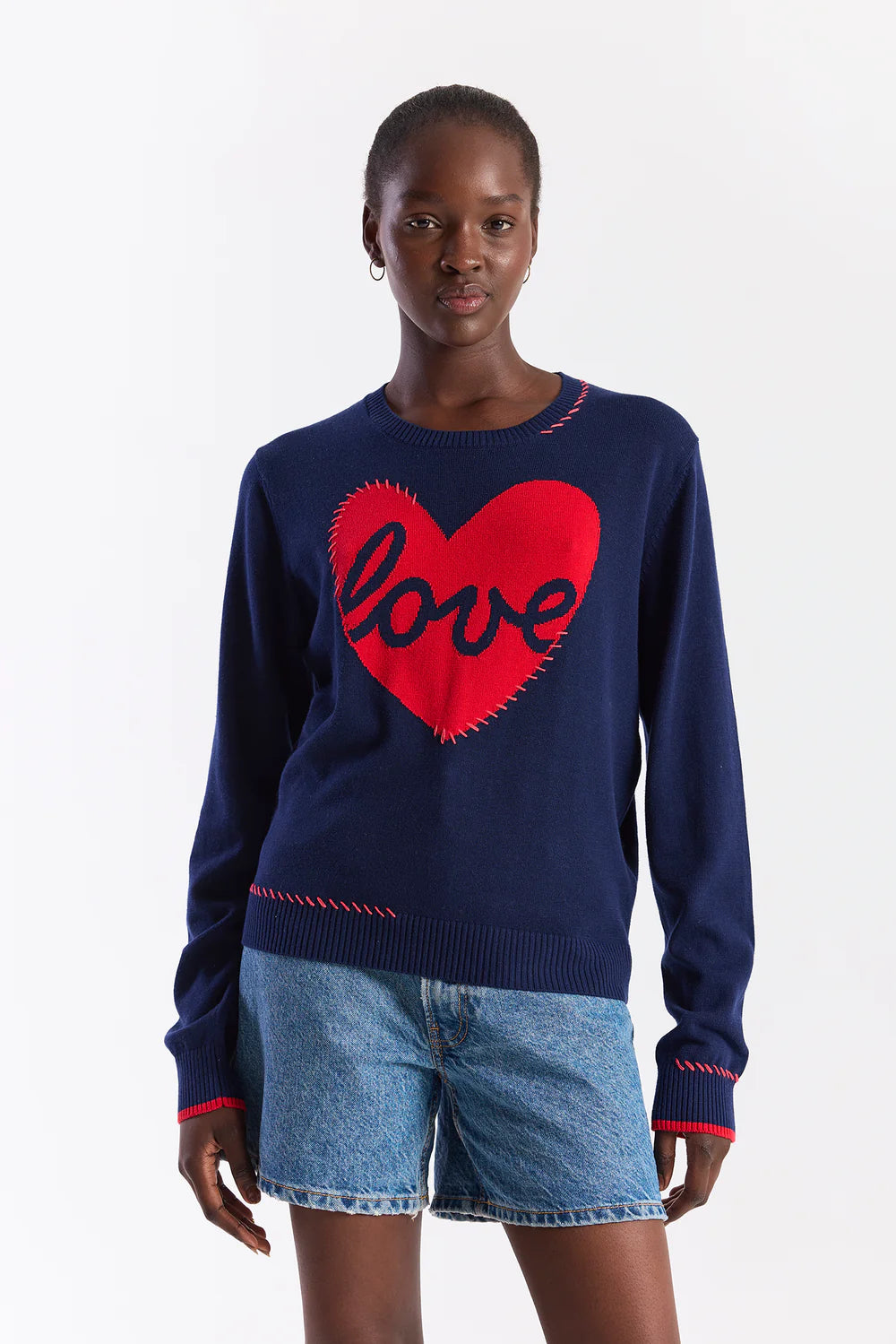 WISPR Love Heart Stitch Crew in Navy
