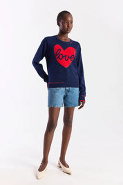 Love Heart Stitch Crew- Navy