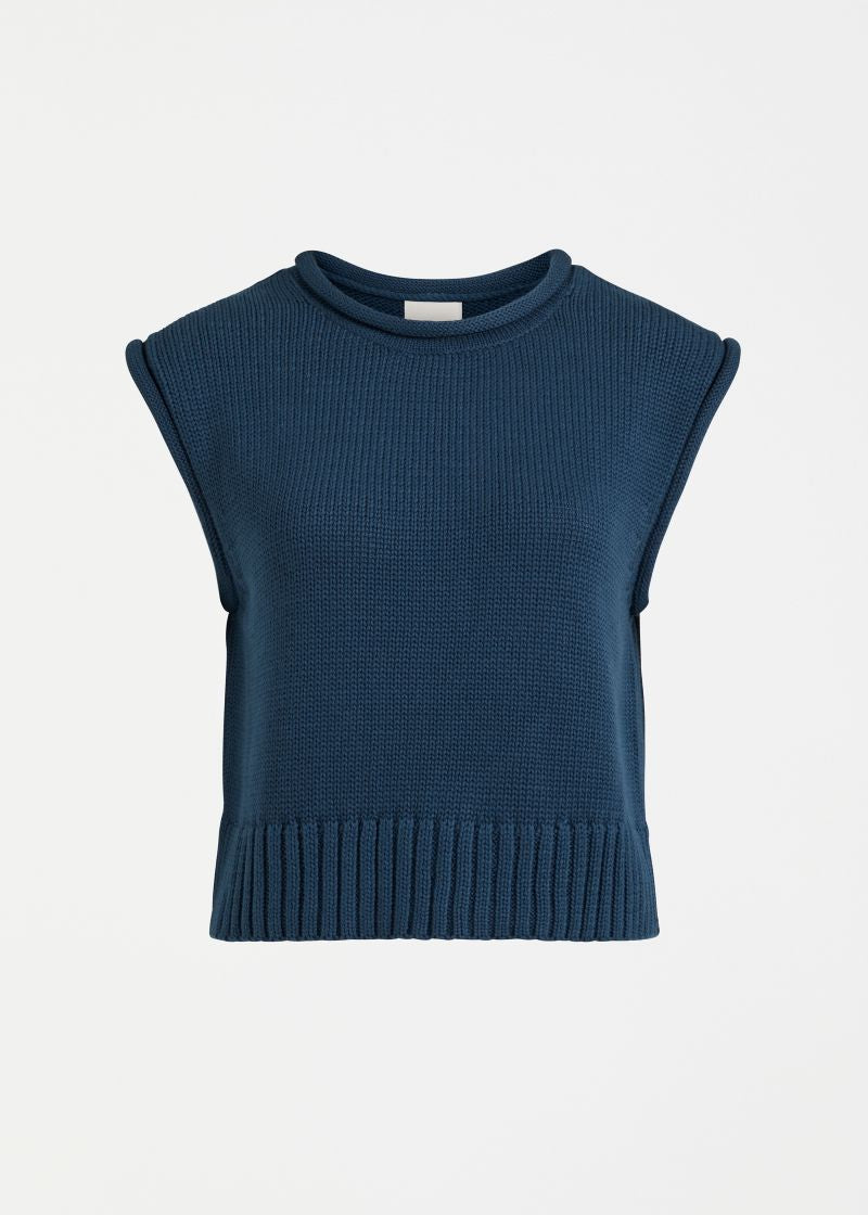 Elk Lunel Cotton Vest in Deep Sea Sea Blue