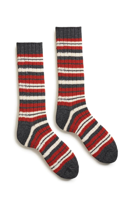 Lisa B Mens Stripe Crew Wool Cashmere Socks