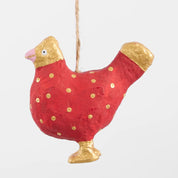 Vixen & Velvet Mache Red Spotty Chicken Tree Decoration
