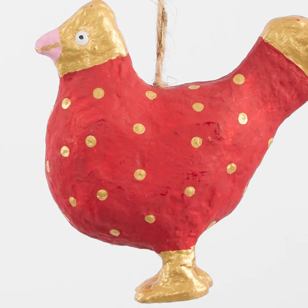 Mache Red Spotty Chicken Decoration