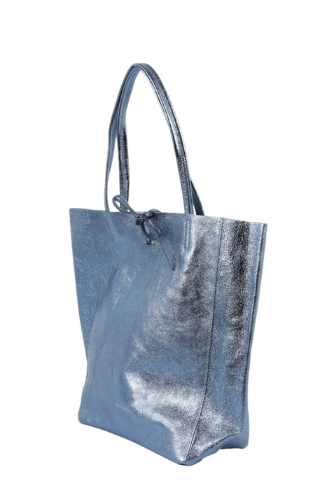 Large Metallic Leather Tote- Assorted Colours