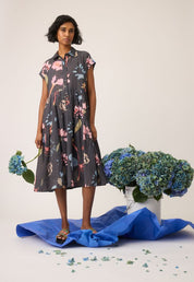 Maja Dress-Watercolour Charcoal