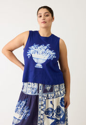 Nancybird Mali Tank Top in Blue Vase Print