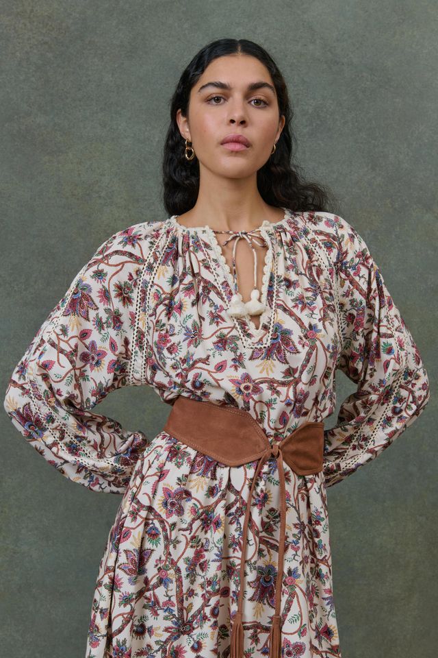 Marti Dress- Cream Bluebell Grove