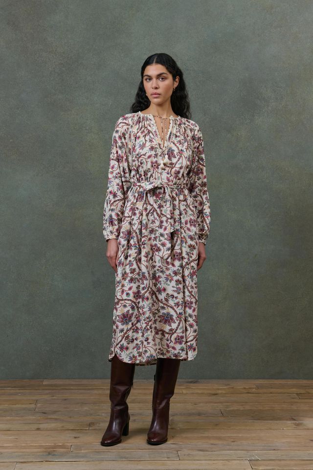 Louise Misha Marti Dress in Cream Bluebell Grove Print