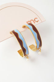 Middle Child Meridian Enamel Hoops in Blue/Chocolate