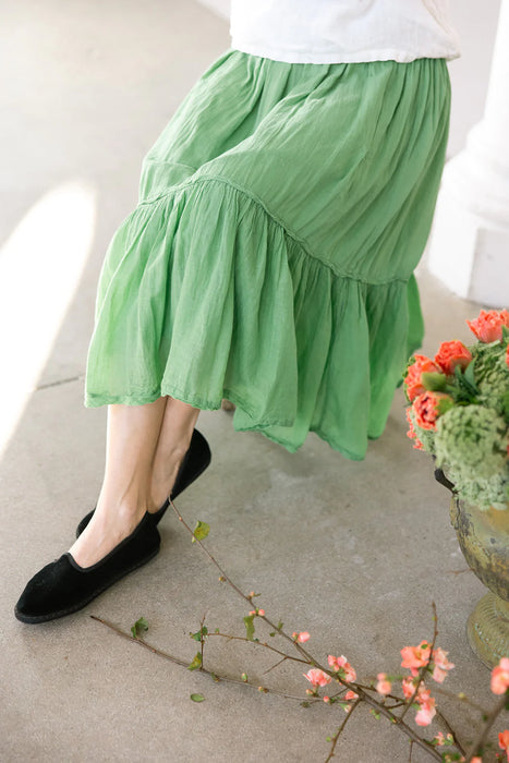 Milly Tiered Skirt- Cotton Voile-Matcha