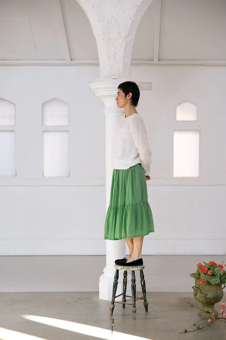 Milly Tiered Skirt- Cotton Voile-Matcha