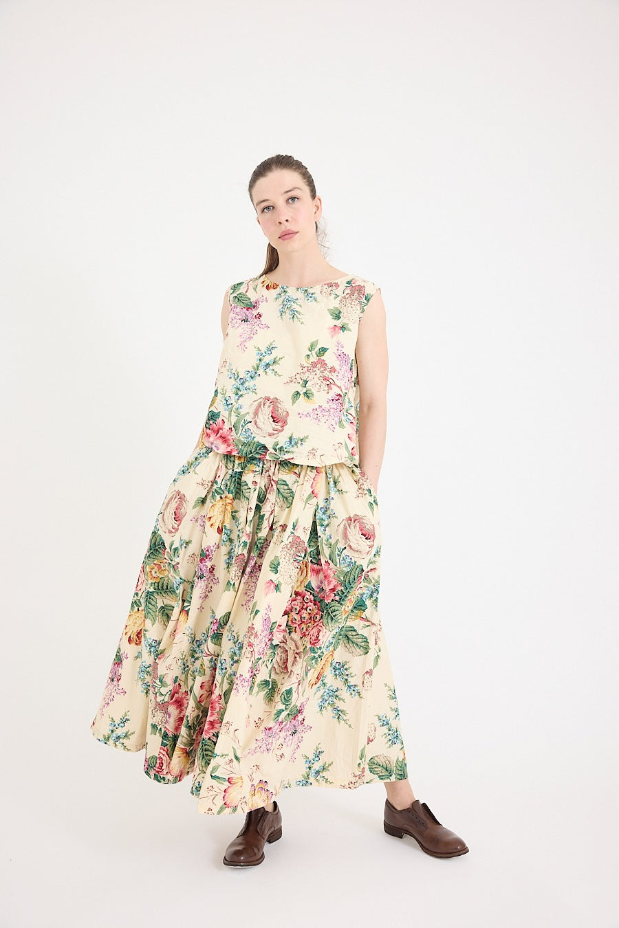 Anna Top-Cotton Poplin-Bouquet Print