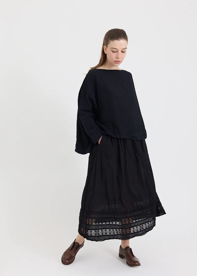 Metta Melbourne Harper Cotton Voile Lace Skirt Dark Navy