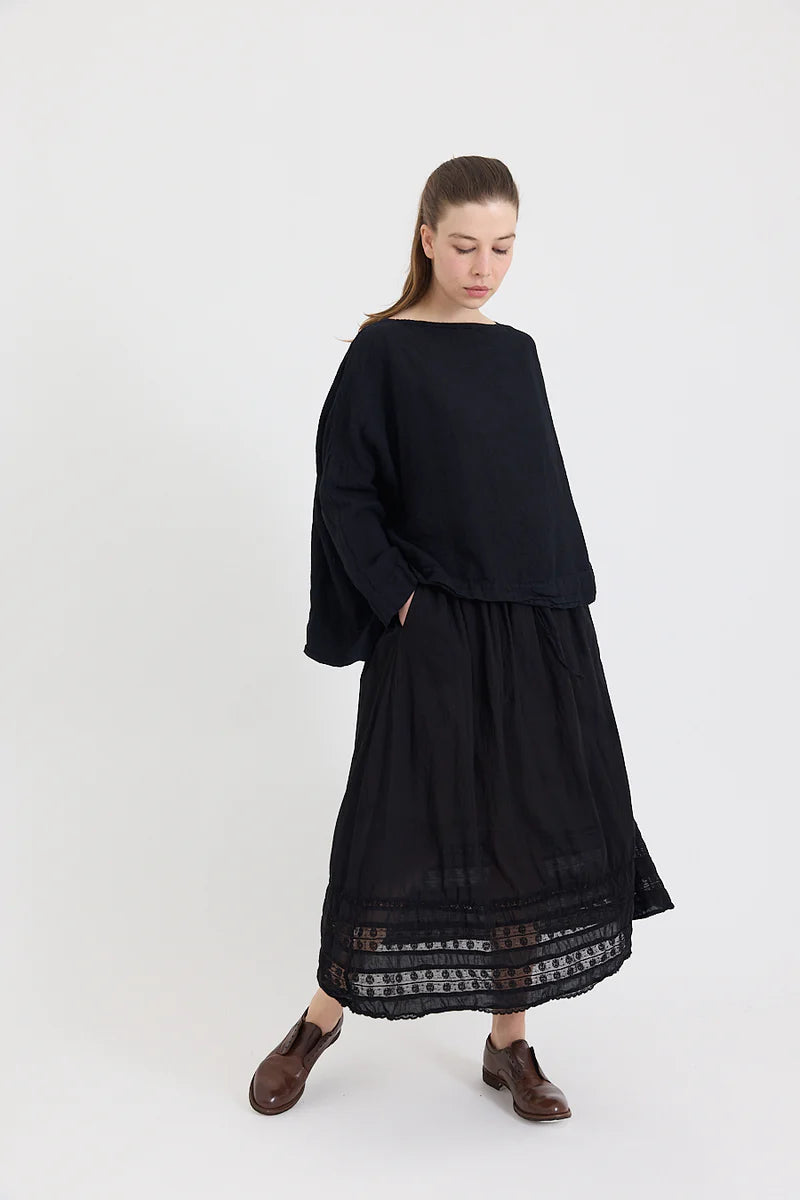Metta Melbourne Harper Cotton Voile Lace Skirt Dark Navy