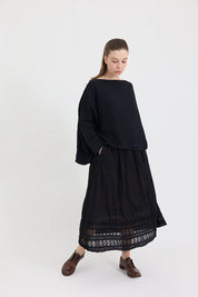 Metta Melbourne Harper Cotton Voile Lace Skirt Dark Navy
