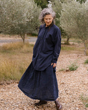 Sydney Linen Skirt- Navy Pinstripe