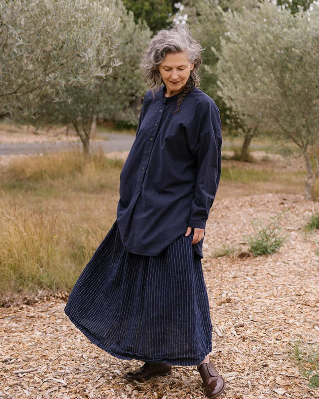Sydney Linen Skirt- Navy Pinstripe