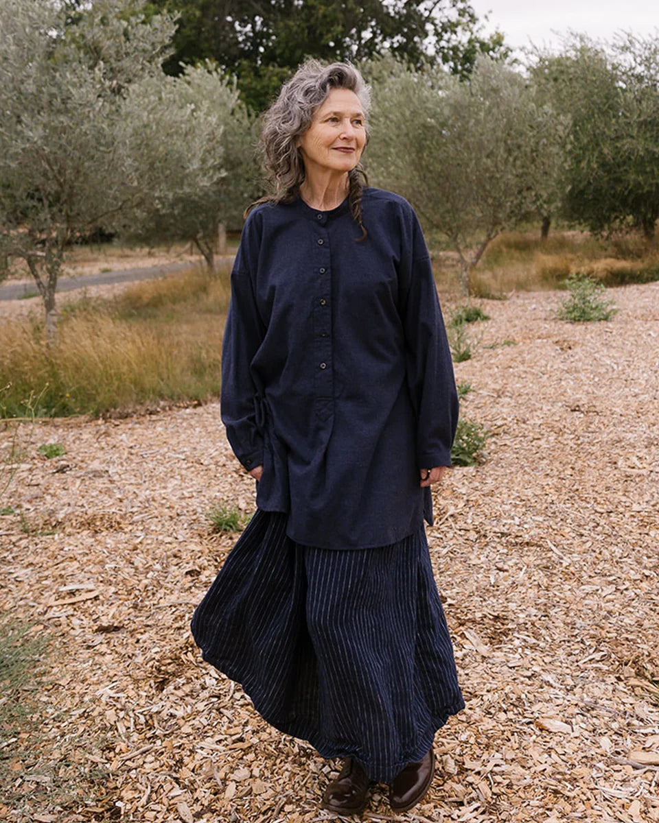 Sydney Linen Skirt- Navy Pinstripe