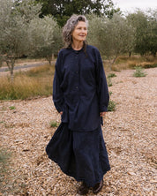 Sydney Linen Skirt- Navy Pinstripe