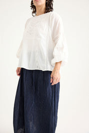 Sydney Linen Skirt- Navy Pinstripe