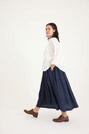 Sydney Linen Skirt- Navy Pinstripe