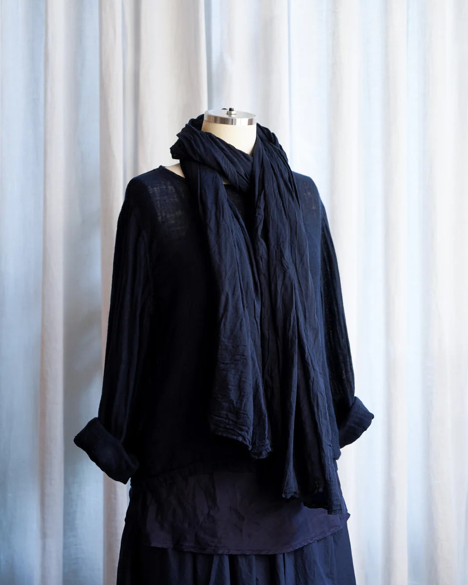 Metta Melbourne Light Cotton Voile Scarf in Dark Navy