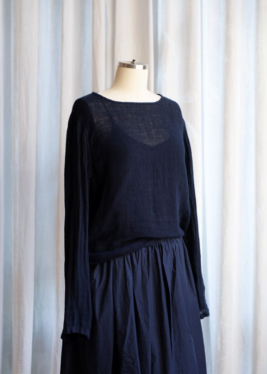 Metta Melbourne Lilly Top in Dark Navy Linen Gauze